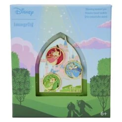 LOUNGEFLY Sleeping Beauty Castle Three Good Fairies Stained Glass 3" Collector Box Sliding Pin