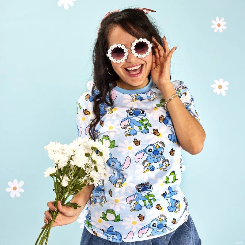 LOUNGEFLY Stitch Springtime Daisy All-Over Print Unisex Tee 4 LOUNGEFLY Stitch Springtime Daisy All-Over Print Unisex Tee - Image 2