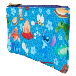 LOUNGEFLY Stitch Camping Cuties All-Over Print Nylon Zipper Pouch Wristlet -Animation Bag Store 2aaed3f0fc012e0d058b594149aca911