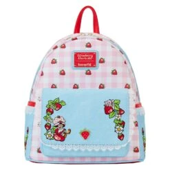 LOUNGEFLY Strawberry Shortcake Denim Pocket Mini Backpack