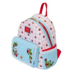 LOUNGEFLY Strawberry Shortcake Denim Pocket Mini Backpack -Animation Bag Store 8f8d8a3a32c6c3489aa21a549e7c74e5