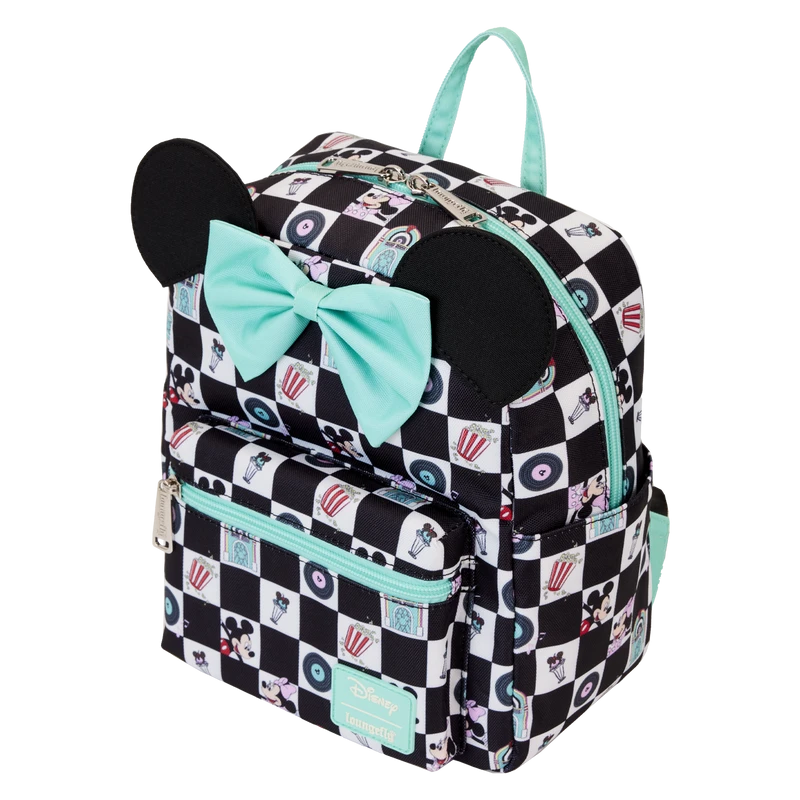 LOUNGEFLY Mickey & Minnie Date Night Diner Checkered All-Over Print Nylon Mini Backpack 4 LOUNGEFLY Mickey & Minnie Date Night Diner Checkered All-Over Print Nylon Mini Backpack - Image 2