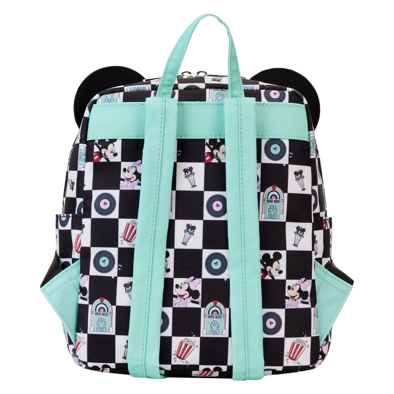 LOUNGEFLY Mickey & Minnie Date Night Diner Checkered All-Over Print Nylon Mini Backpack 6 LOUNGEFLY Mickey & Minnie Date Night Diner Checkered All-Over Print Nylon Mini Backpack - Image 4