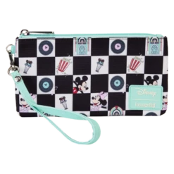 LOUNGEFLY Mickey & Minnie Date Night Diner Checkered All-Over Print Nylon Zipper Pouch Wristlet