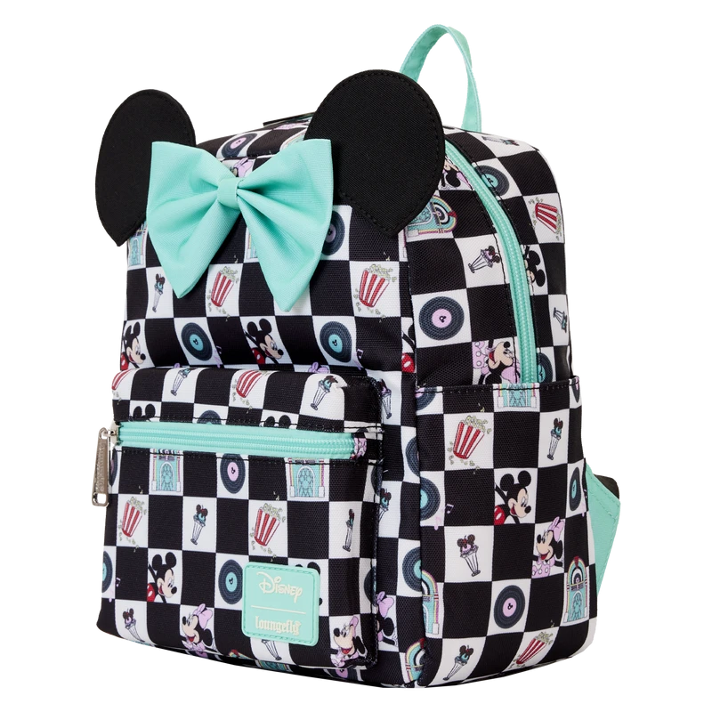 LOUNGEFLY Mickey & Minnie Date Night Diner Checkered All-Over Print Nylon Mini Backpack 5 LOUNGEFLY Mickey & Minnie Date Night Diner Checkered All-Over Print Nylon Mini Backpack - Image 3