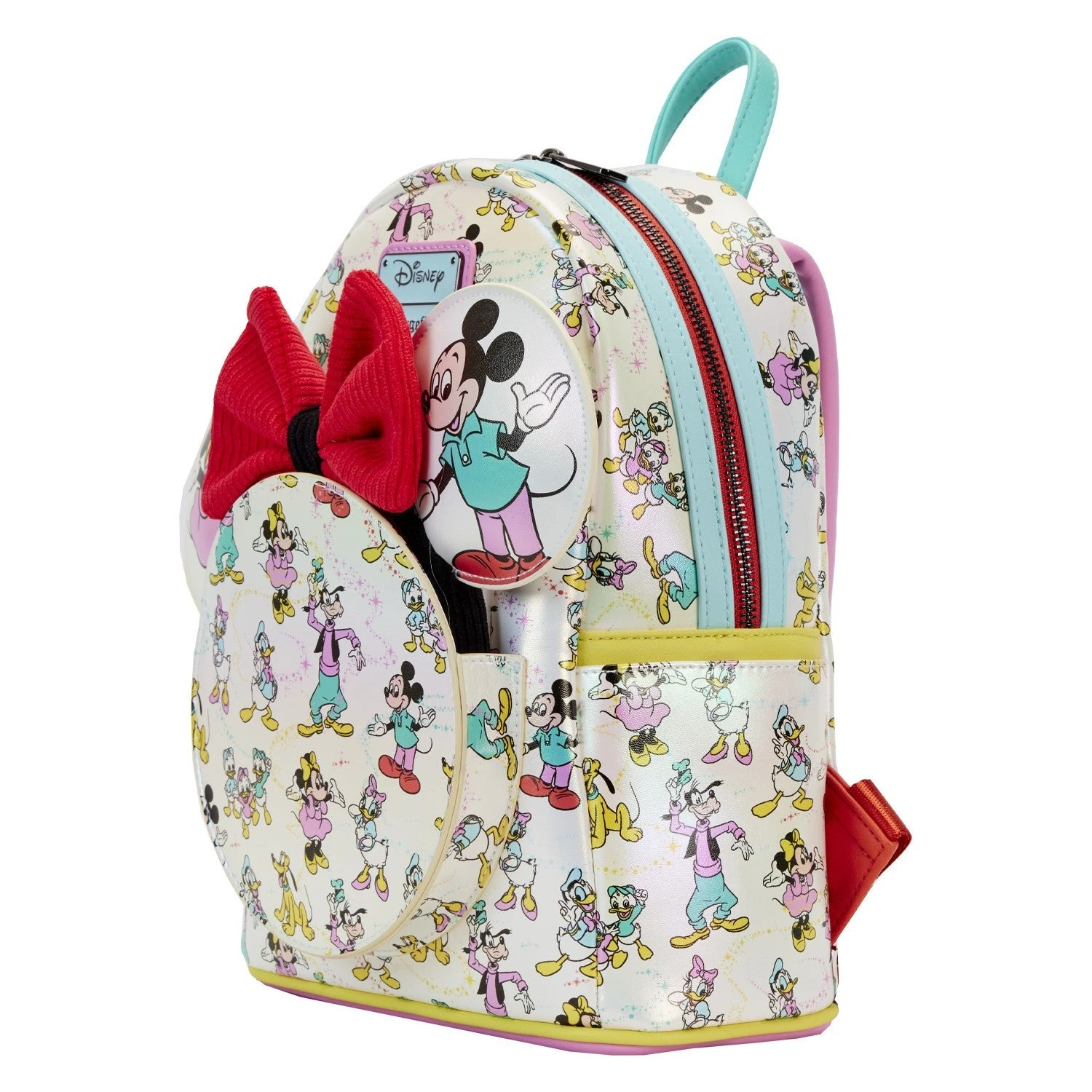 LOUNGEFLY Mickey & Friends Classic All-Over Print Iridescent Mini Backpack With Ear Headband 7 LOUNGEFLY Mickey & Friends Classic All-Over Print Iridescent Mini Backpack With Ear Headband - Image 5
