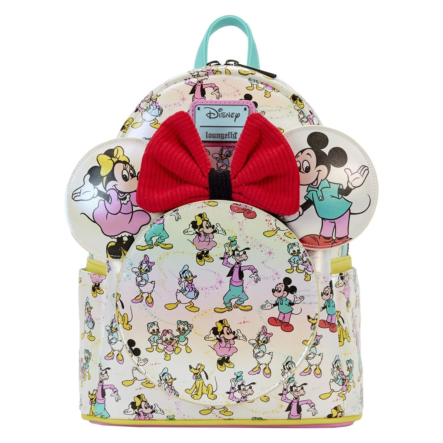 LOUNGEFLY Mickey & Friends Classic All-Over Print Iridescent Mini Backpack With Ear Headband 3 LOUNGEFLY Mickey & Friends Classic All-Over Print Iridescent Mini Backpack With Ear Headband
