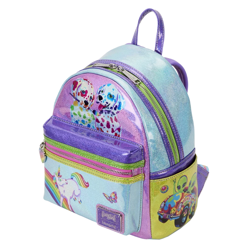 LOUNGEFLY Lisa Frank Holographic Glitter Color Block Mini Backpack 4 LOUNGEFLY Lisa Frank Holographic Glitter Color Block Mini Backpack - Image 2