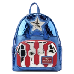 LOUNGEFLY Marvel Metallic Captain America Cosplay Mini Backpack