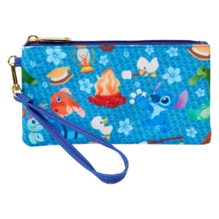 LOUNGEFLY Stitch Camping Cuties All-Over Print Nylon Zipper Pouch Wristlet